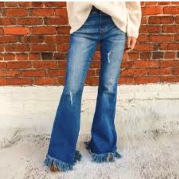 Tricot Womens High Waist Flair Leg Raw Hem Denim Blue Jeans Size Medium - Picture 1 of 13